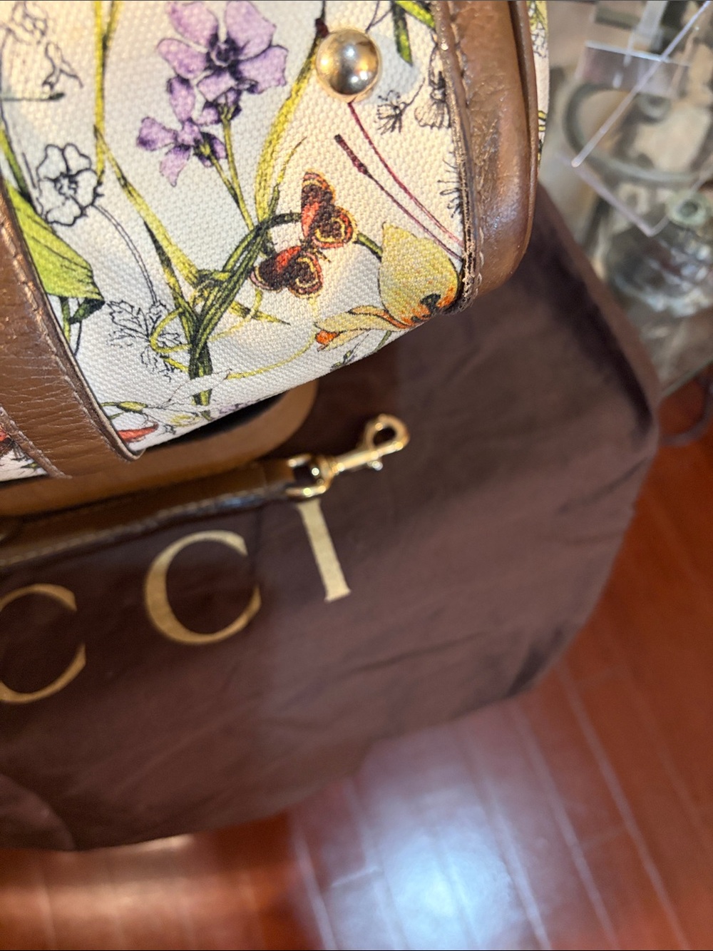 Gucci Floral Flower Leather-Trim Canvas Boston Bag - Picture 13 of 16
